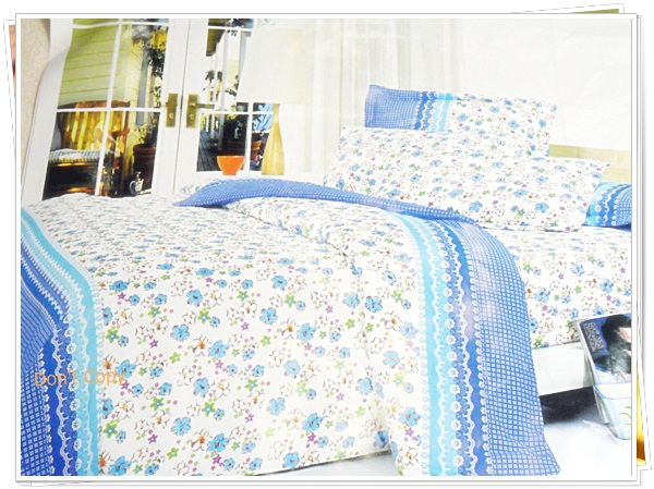 ชุดผ้าปูที่นอน 6 ฟุต 3 ชิ้น สีฟ้า P009