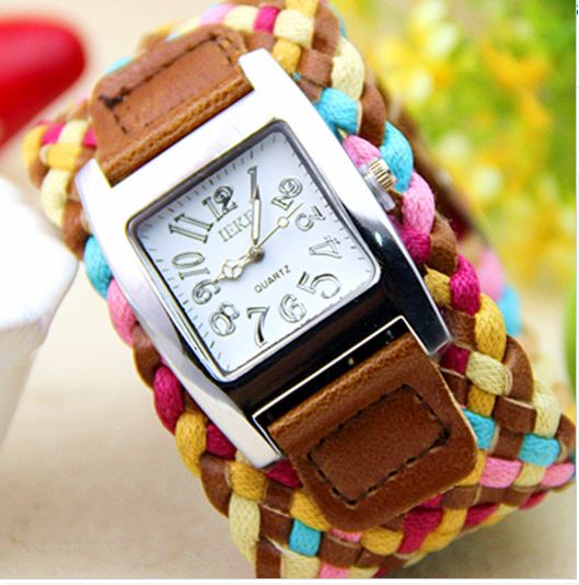 นาฬิกาข้อมือผู้หญิง สายหนังถัก งาน Handmade สไตล์วินเทจ นาฬิกาข้อมือ แฟชั่นเก๋ ๆ ใช้หนังผสมเชือกถัก สีน้ำตาล ผสม ชมพู ของขวัญให้แฟน สุดเก๋ no 201419_6