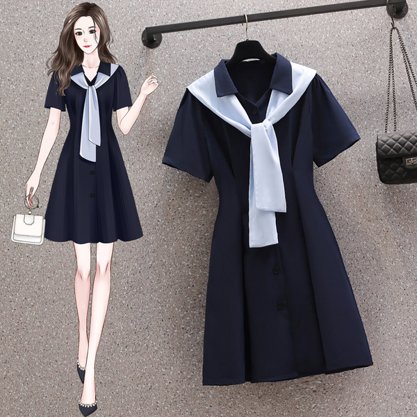 เดรสคนอ้วน เดรสสาวอวบ ชุดเดรสคนอ้วนวัยรุ่นแขนสั้น BY PLUS SIZE Girl