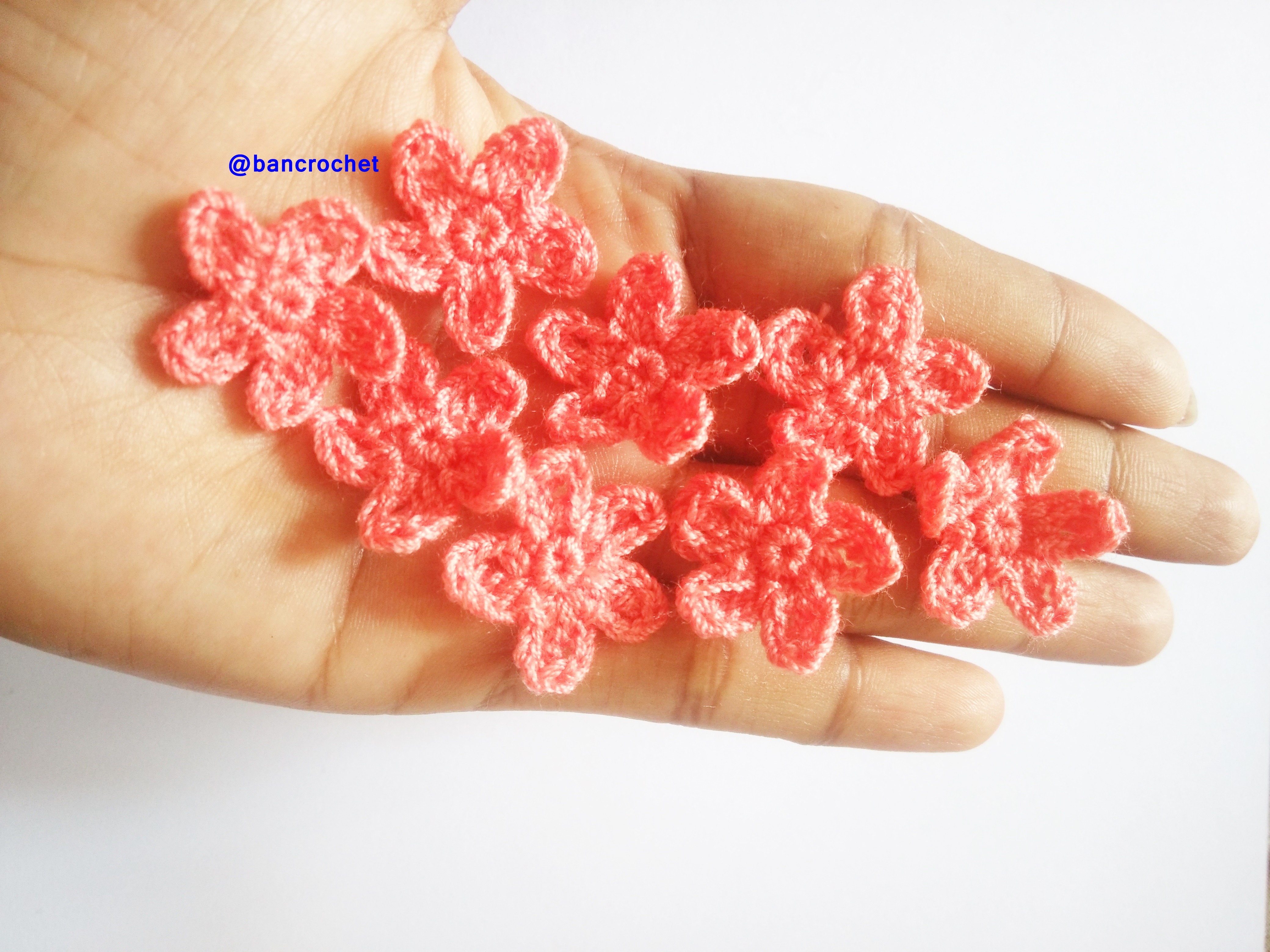 Bancrochet ดอกไม้ถักโครเชต์ crochet flowers ส้ม 2 cm