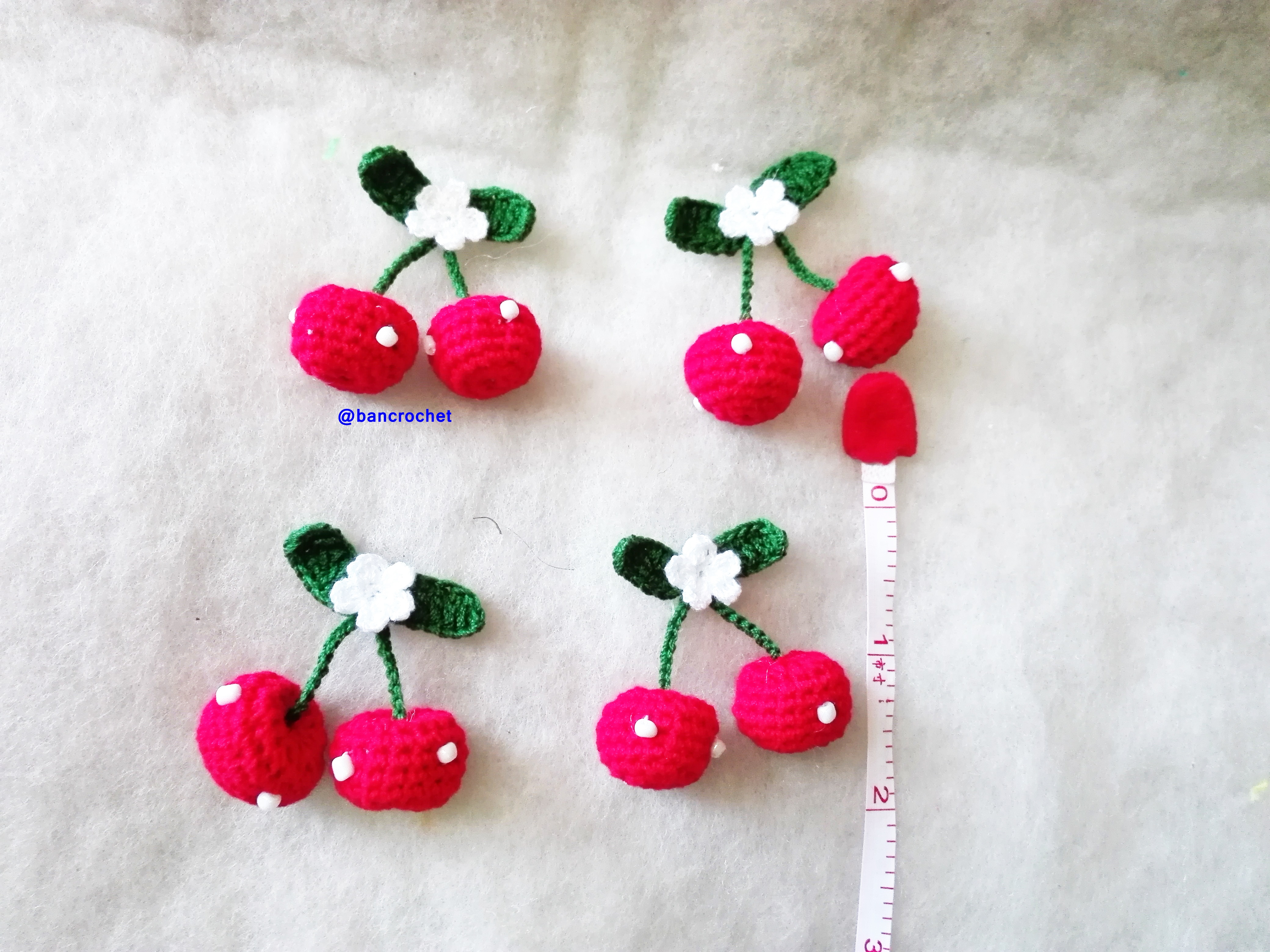 Bancrochet เชอรี่ถักโครเชต์ crochet cherry แดง 1.5 นิ้ว