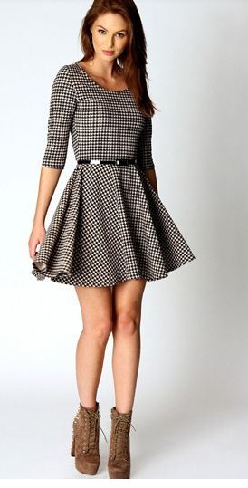 เดรสใส่ทำงาน ลายสก๊อตสีดำ ผ้าแคนวาส ใส่สบาย แขนสามส่วน no 55496