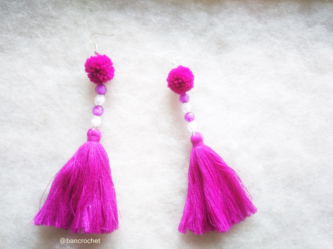ต่างหูถักโครเชต์ crochet earrings สีบานเย็น 5.5 นิ้ว
