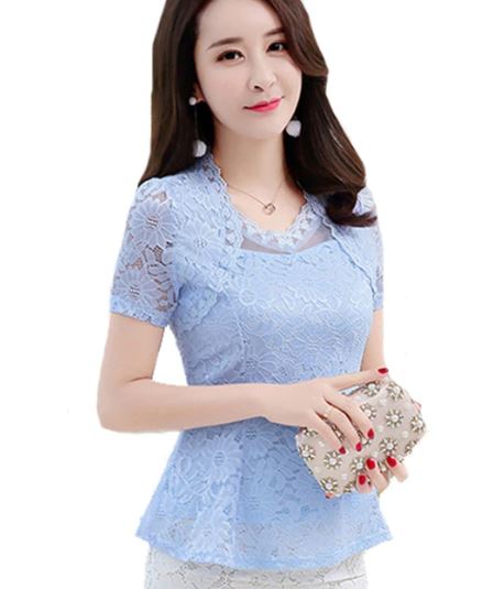 เสื้อผ้าลูกไม้ แขนสั้น สีฟ้า สีโทนอ่อน เสื้อลูกไม้ วัยรุ่น ใส่ออก งานบุญ งานบวช ใส่เที่ยว แบบไทย ๆ 483974_4