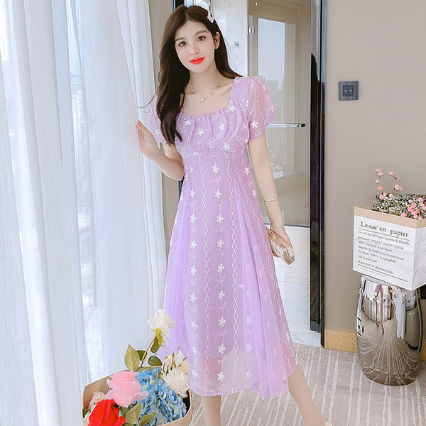 เดรสลูกไม้ เดรสชีฟองสวยๆ แขนสั้น By Meiyi women's clothing