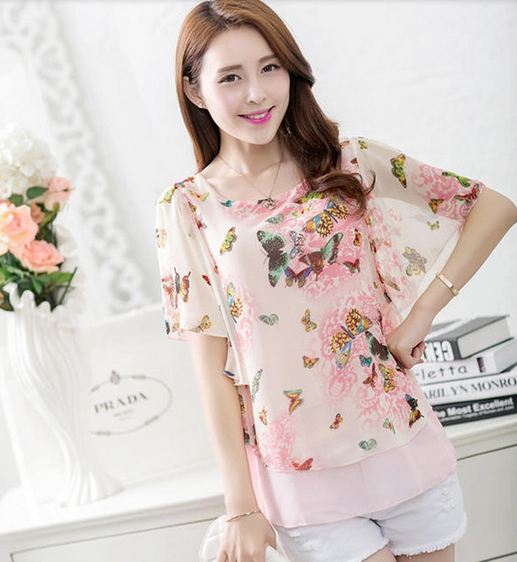 เสื้อแฟชั่น คุณนาย ใส่หน้าร้อน เสื้อผ้าชีฟอง ใส่สบาย Print ลายผีเสื้อ สีชมพูอ่อน หวาน ๆ เสื้อใส่หน้าร้อน แบบมีสไตล์ ไม่ซ้ำใคร 522810_1