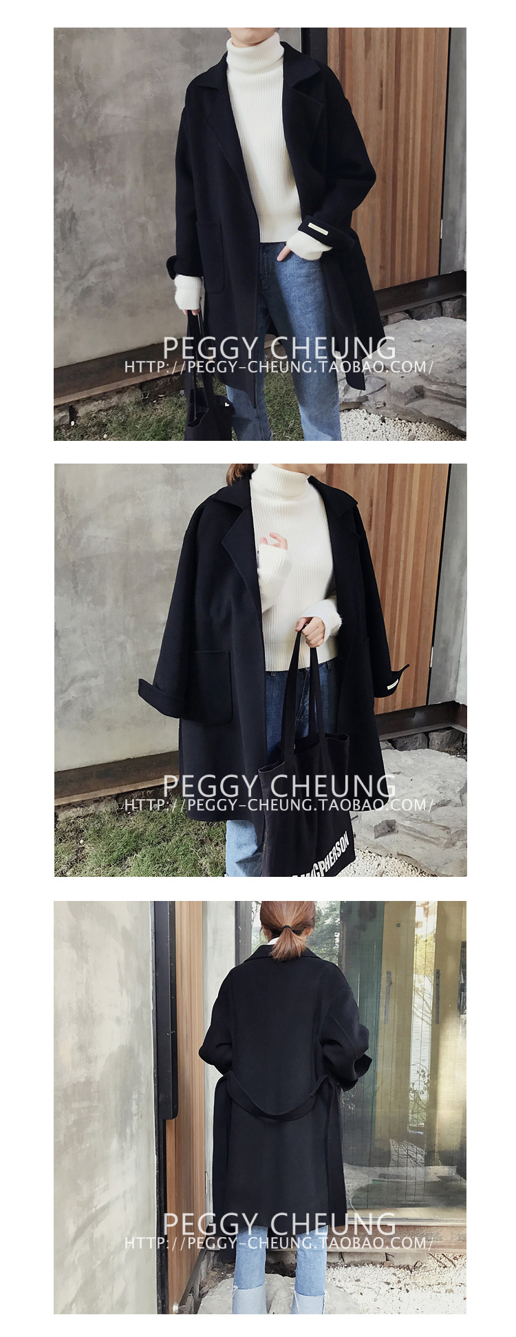 OverCoat เสื้อโค้ทกันหนาว ทรงโคล่งสีดำ ผ้าวูลผสมเนื้อดี บุซับในกันลม พร้อมส่ง same pic