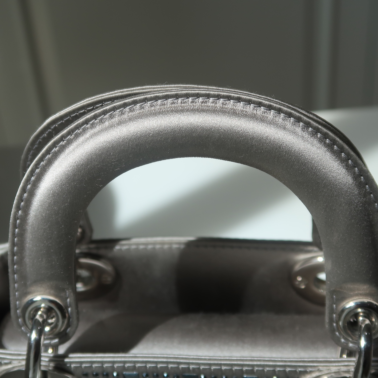 Christian Dior Grey Strass Cannage Satin Mini Lady Dior SHW