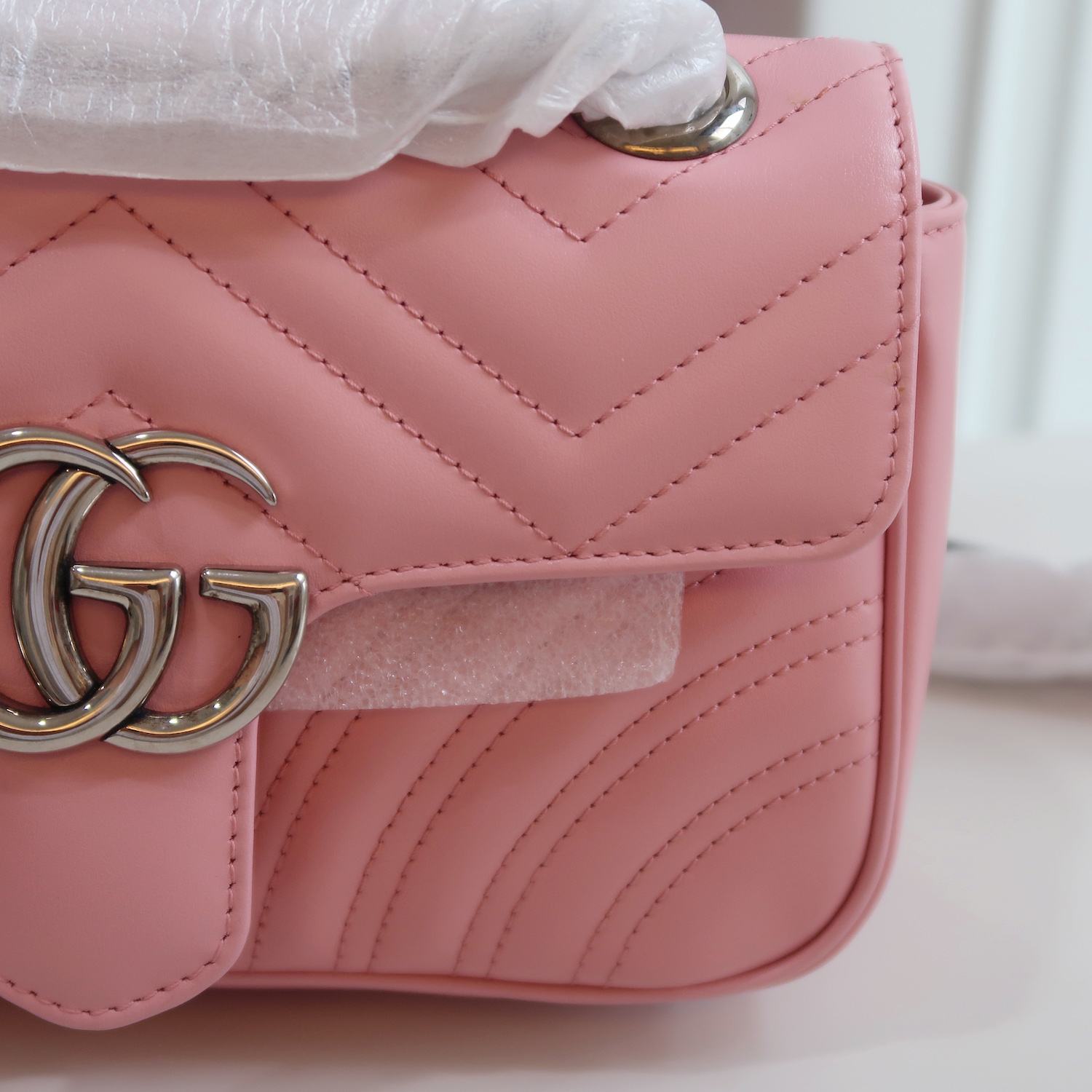 Gucci Pink Calfskin GG Marmont Mini Flap 22 SHW