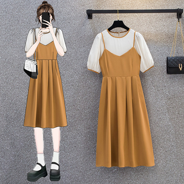 เดรสคนอ้วน เดรสสาวอวบ ชุดเดรสคนอ้วนวัยรุ่นแขนสั้น BY PLUS SIZE Girl