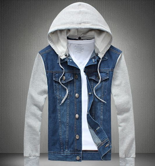 เสื้อ Jacket ยีนส์ แจ็คเก็ตยีนส์ ผู้ชาย แขนยาว ออกแบบ เป็น เสื้อกั๊กยีนส์ ผสม กับ ส่วนแขนเป็นผ้า Cotton มี หมวก ถอดเข้าออกได้ แบบเก๋ ไม่เหมือนใคร สียีนส์อ่อน 959829_1