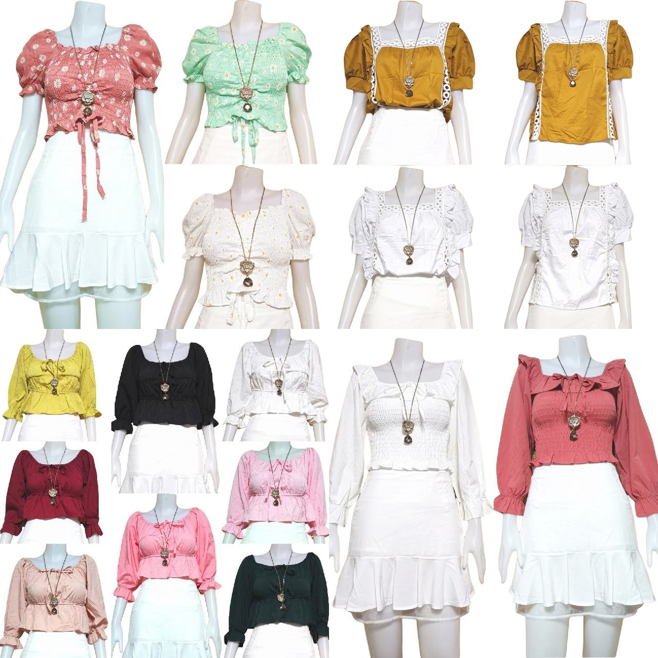 Blouse3892 รวมแบบเสื้อแฟชั่นวัยรุ่น เสื้อครอป เสื้อปาดไหล่ เสื้อสม็อค เสื้อรูดหน้า ผ้าไหมอิตาลี ผ้าชีฟอง งานแฟชั่นประตูน้ำ