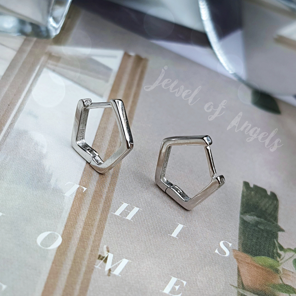 ต่างหูเงินแท้ S925 รุ่น Sure ต่างหูห่วงเล็กห้าเหลี่ยม มินิมอล สูง11mm เงินแท้ทั้งชิ้น Silver925