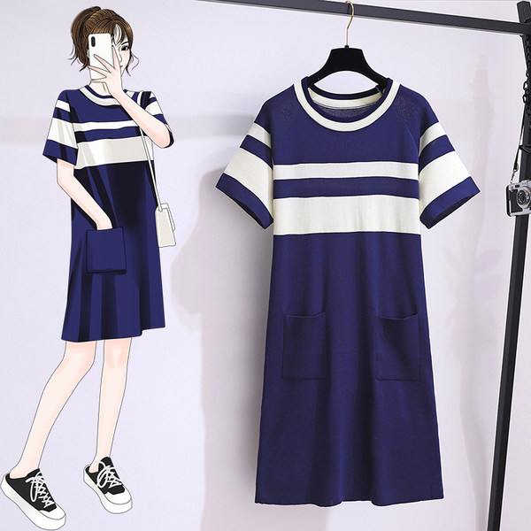 เดรสคนอ้วน เดรสสาวอวบ ชุดเดรสคนอ้วนวัยรุ่นแขนสั้น BY PLUS SIZE Girl