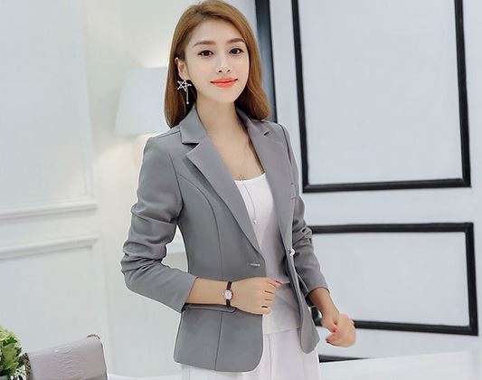 เสื้อสูทผู้หญิง แขนยาว สีเทา เรียบหรู ดูดี มีสไตล์ เสื้อสูท ใส่ทำงาน แบบสวย มีดีไซน์ เสื้อ Jacket เสื้อคลุม สำหรับสาวออฟฟิต 877711_2