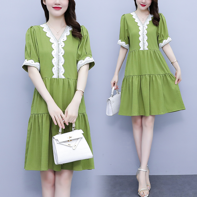 เดรสแขนสั้น มีไซส์ L-4XLอก 38-47 นิ้ว ใส่ได้ทั้งสาวหุ่นดีน่ารักจนถึงสาวอวบพลัสไซส์