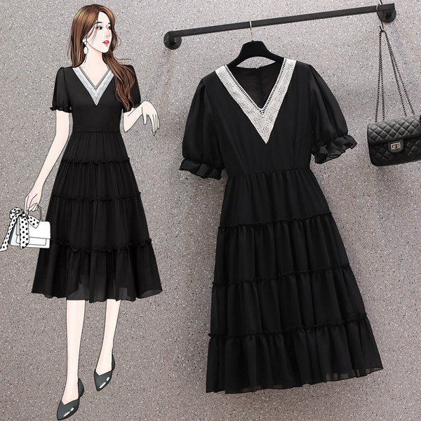 เดรสคนอ้วน เดรสสาวอวบ ชุดเดรสคนอ้วนวัยรุ่นแขนสั้น BY PLUS SIZE Girl