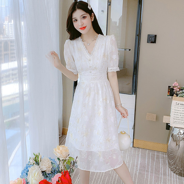 เดรสลูกไม้ เดรสชีฟองสวยๆ แขนสั้น By Meiyi women's clothing