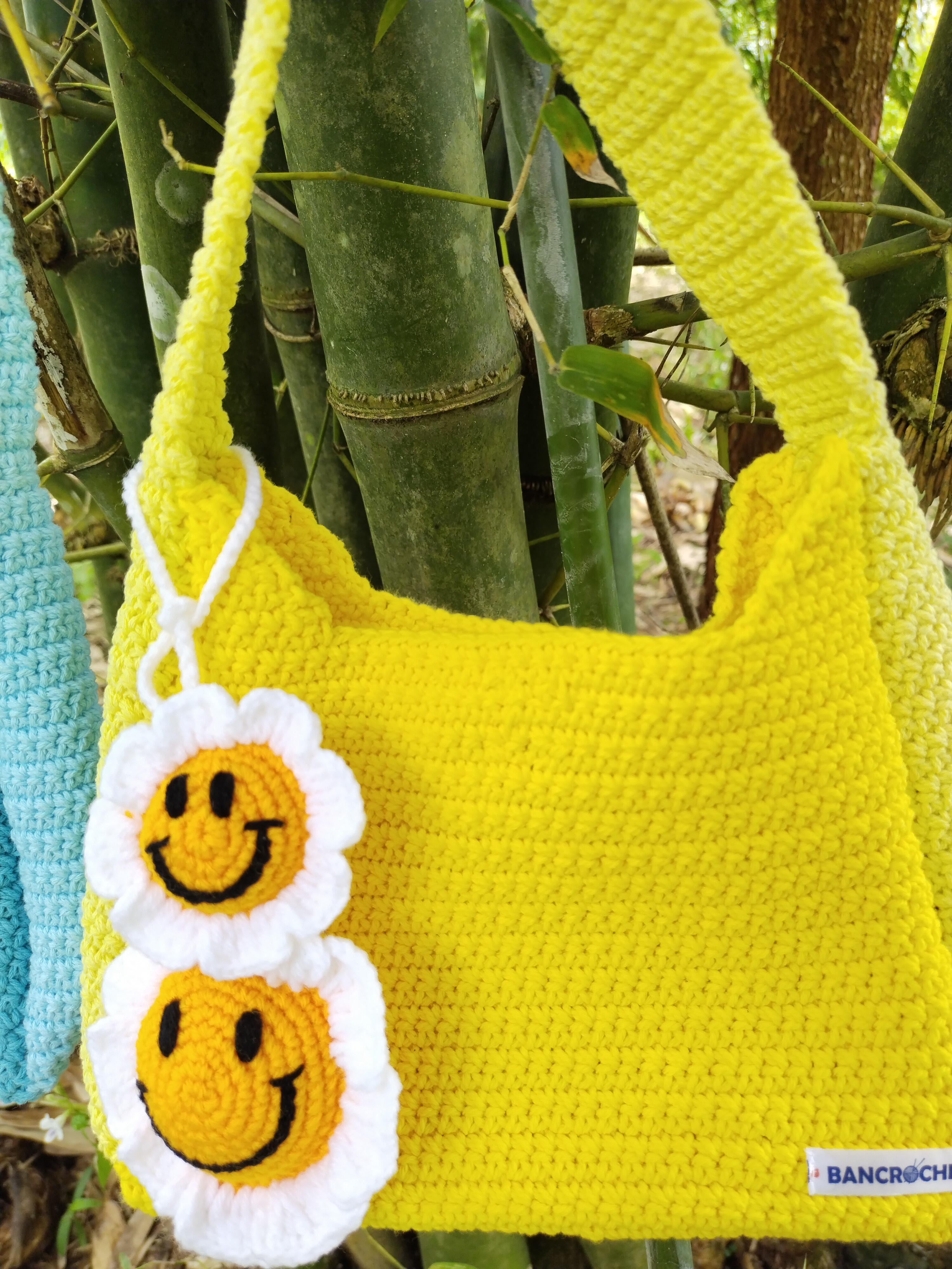 Bancrochet กระเป๋าถักโครเชต์ crochet bag เหลือง 8*5.5 สาย 7 inch