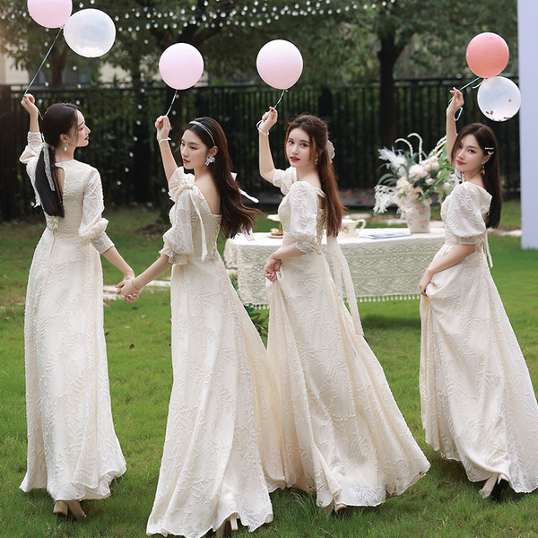 ชุดเพื่อนเจ้าสาวสีครีม ชุดเพื่อนเจ้าสาว ชุดไปงานแต่งงาน