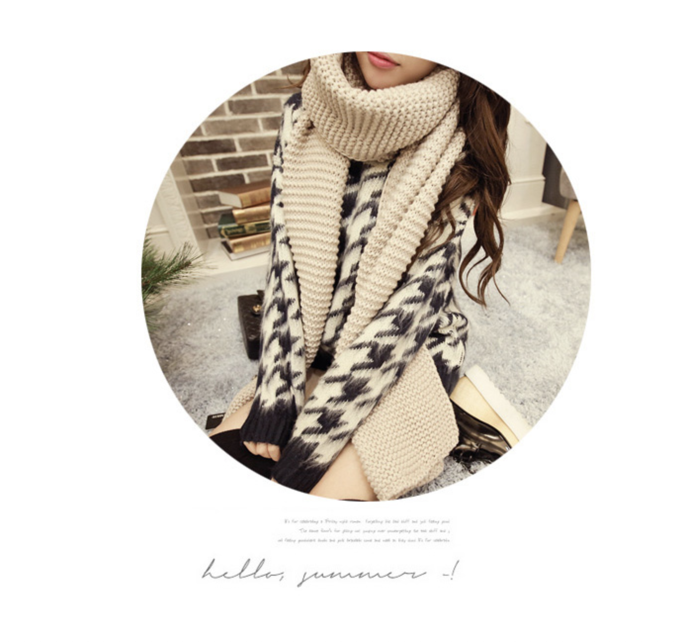 ผ้าพันคอกันหนาว ไหมพรม เกาหลี สีครีมเบจ เข้าได้กับทุกชุด พร้อมส่ง Cream