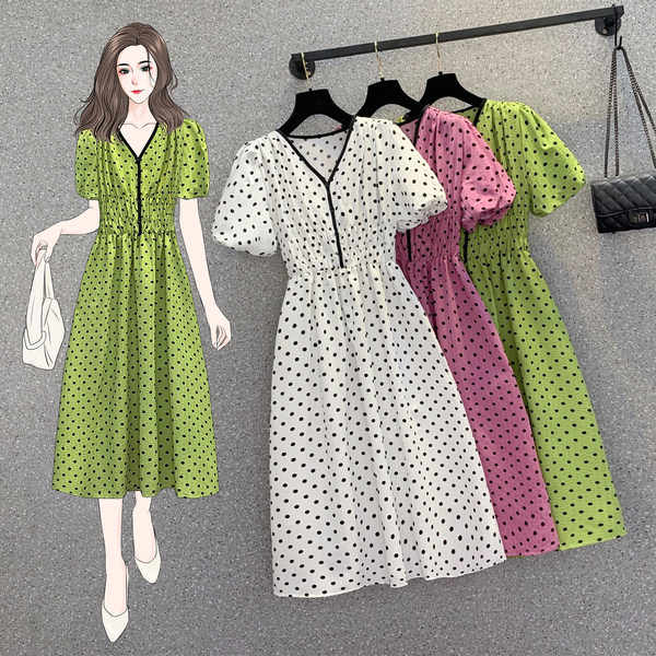 เดรสคนอ้วน เดรสสาวอวบ ชุดเดรสคนอ้วนวัยรุ่นแขนสั้น BY PLUS SIZE Girl