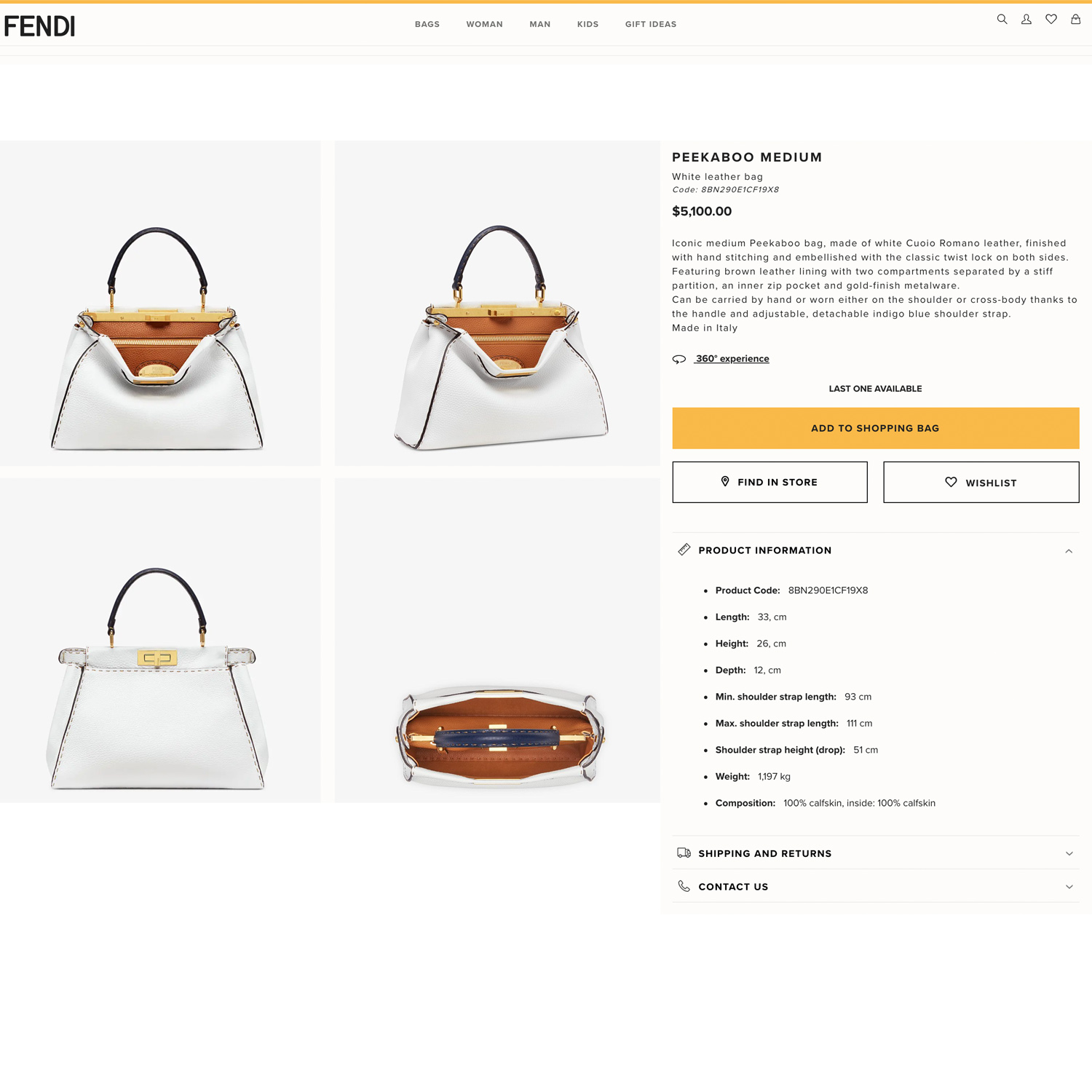 Fendi Blue Grain Calf Leather PeekABoo Regular