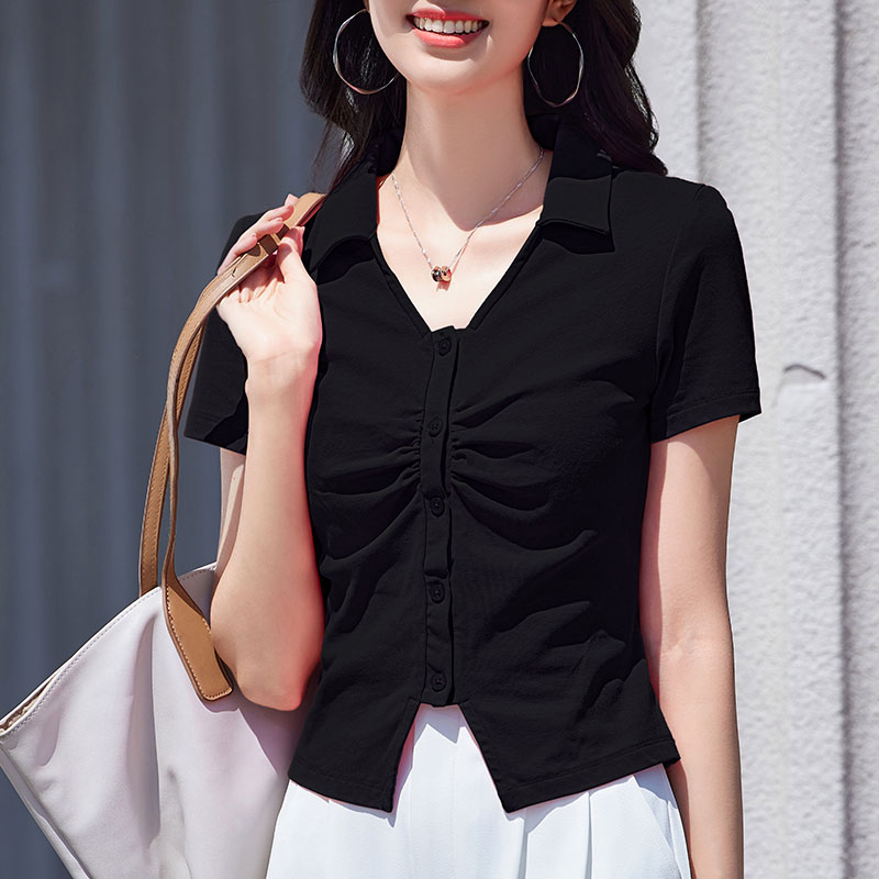 เสื้อยืดสีดำ แฟชั่น เสื้อยืด T-shirt สีดำ สวมใส่สบาย ไม่ร้อน