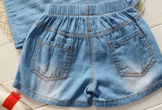 ชุดยีนส์ เด็กผู้หญิง อายุ 6 - 24 เดือน เสื้อยีนส์ แขนกุด กางเกงยีนส์ ขาสั้น ลายการ์ตูน ชุดเด็กผู้หญิง น่ารัก ๆ ใส่เที่ยว หน้าร้อน 340572