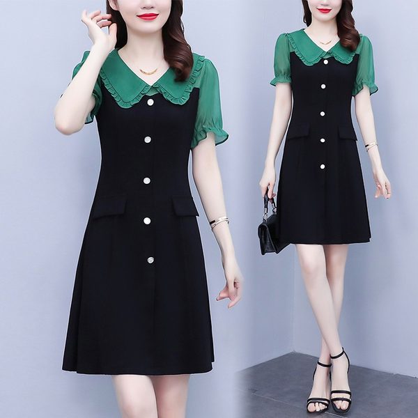 เดรสคนอ้วน เดรสสาวอวบ ชุดเดรสคนอ้วนวัยรุ่นแขนสั้น BY PLUS SIZE Girl