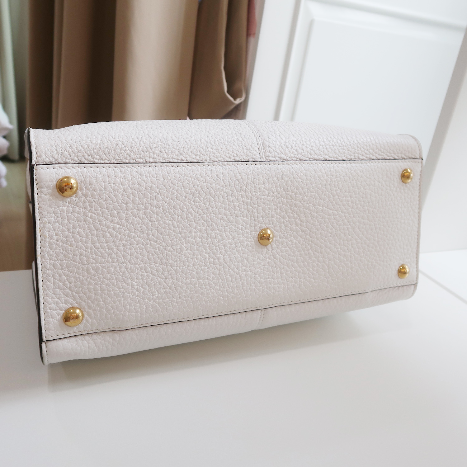 Fendi White Grained Calfskin X-Lite Peekaboo Medium GHW