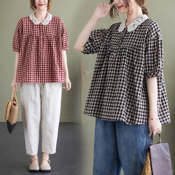 เสื้อลินินคนอ้วน เสื้อทีเชิ้ตคนอ้วนผู้หญิง เสื้อทีเชิ้ตตัวใหญ่ By Literary Plus size