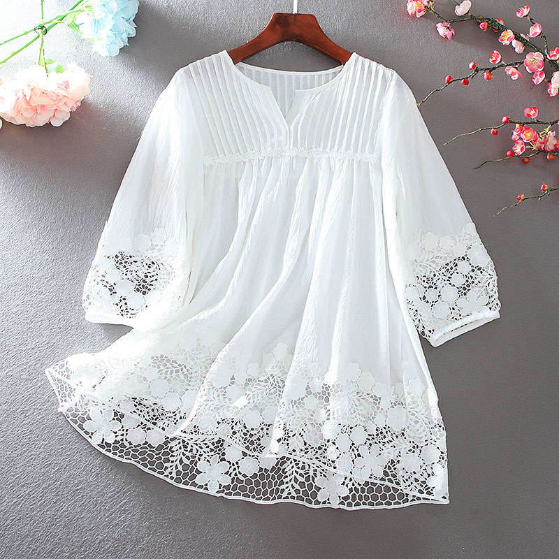 เสื้อลินิน เสื้อผ้าฝ้ายลินิน เสื้อเชิ้ตผ้าลินิน ปักลายสวยๆด้วยด้าย สไตล์VINTAGE