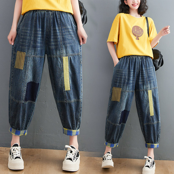 กางเกงยีนส์วินเทจ กางเกงขายาว By LZcotton and linen