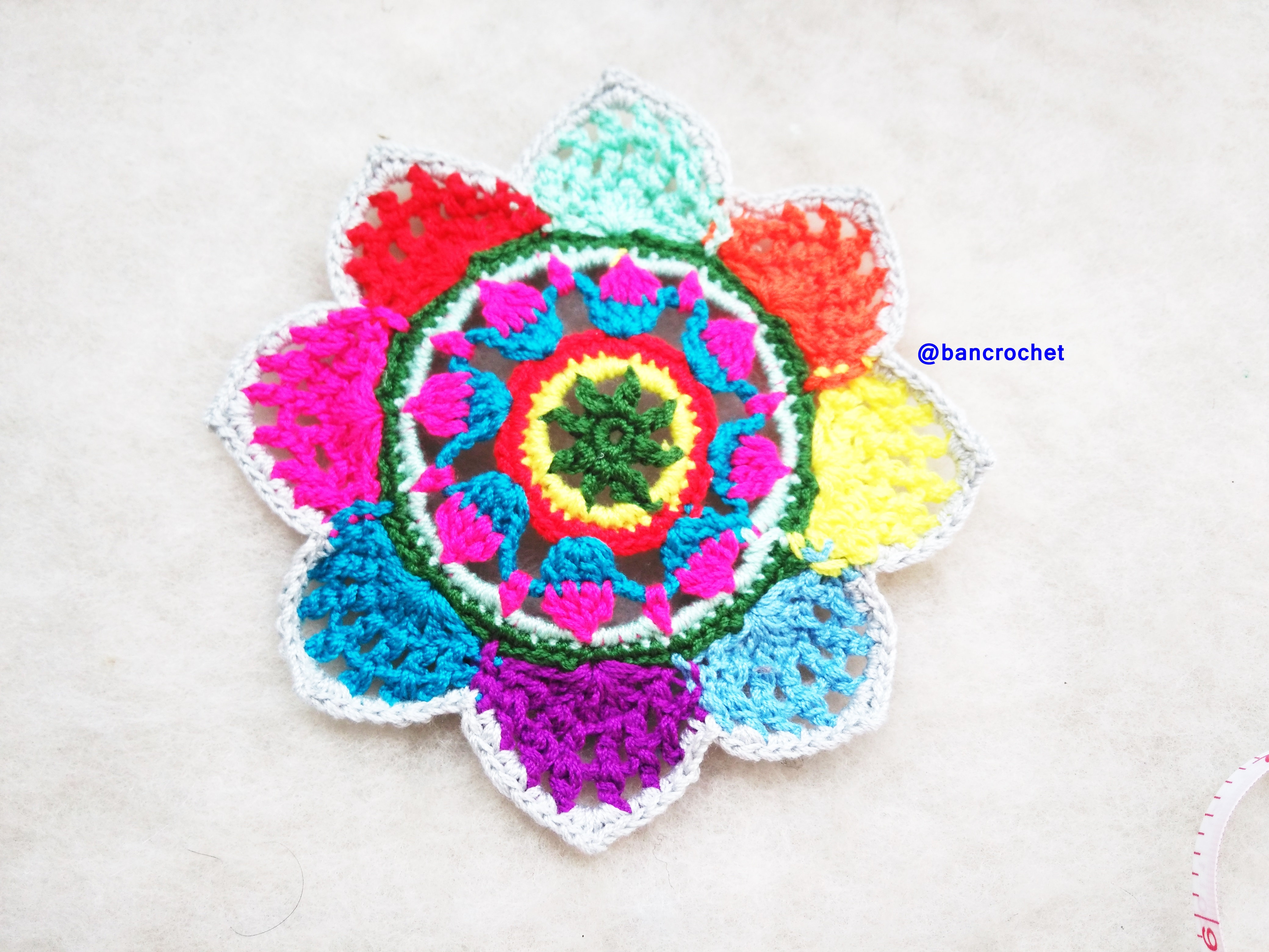 Bancrochet ที่รองแก้วถักโครเชต์ crochet coasters หลากสี 4 นิ้ว