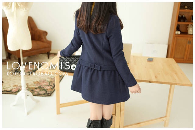 LADY COAT เสื้อโค้ทกันหนาว ยาว 25 นิ้ว ทรงหวานๆ สไตล์เกาหลี พร้อมส่ง ไม่รวมเช็มกลัด DARK BLUE