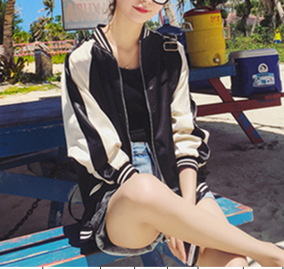 เสื้อคลุมเบสบอล ทรงสวยสีดำ แต่งสีขาว เก๋ๆ ผ้าร่ม ใส่คลุมกันลมชิลๆ same pic