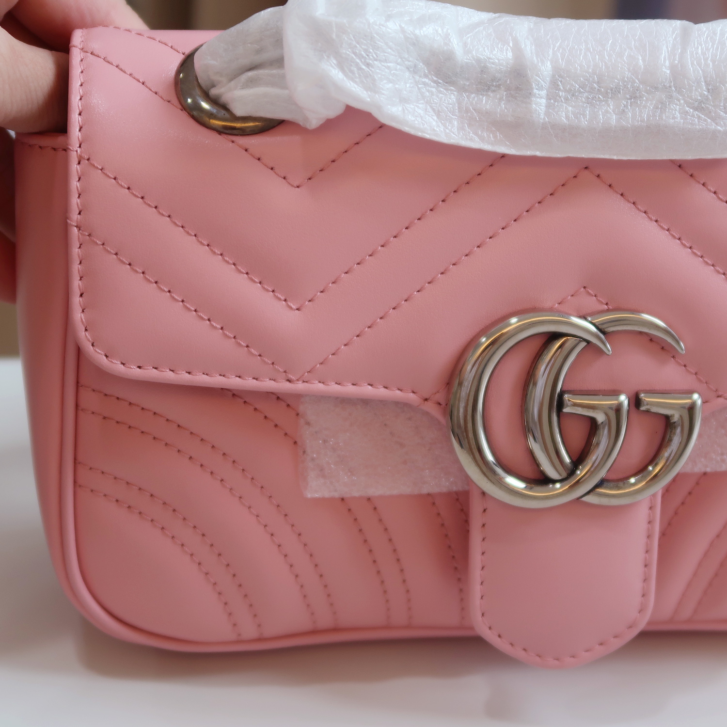 Gucci Pink Calfskin GG Marmont Mini Flap 22 SHW
