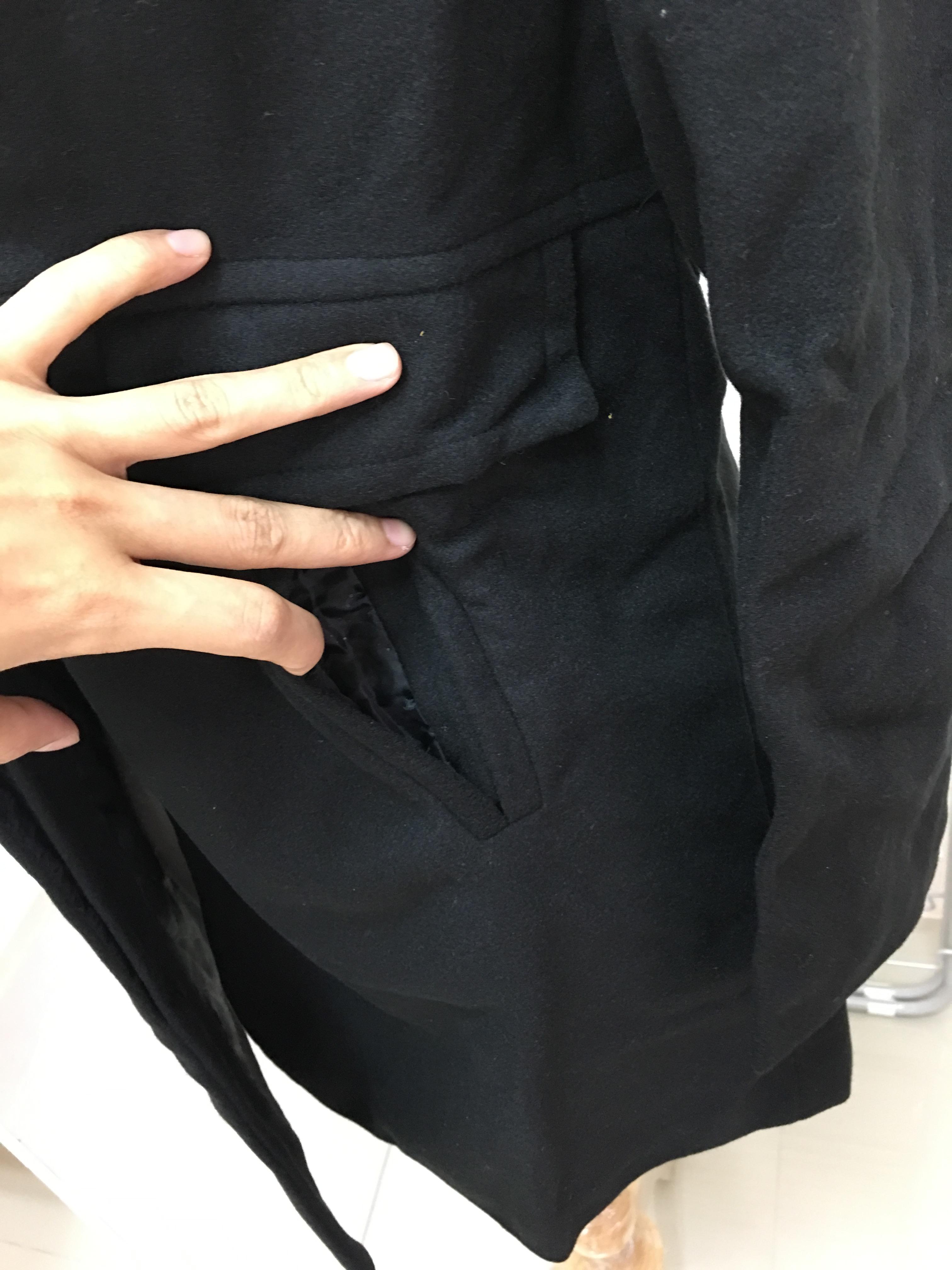 เสื้อโค้ทกันหนาว ผ้าวูลเนื้อดีหนานุ่ม บุซับในกันลม พร้อมส่ง สีดำ