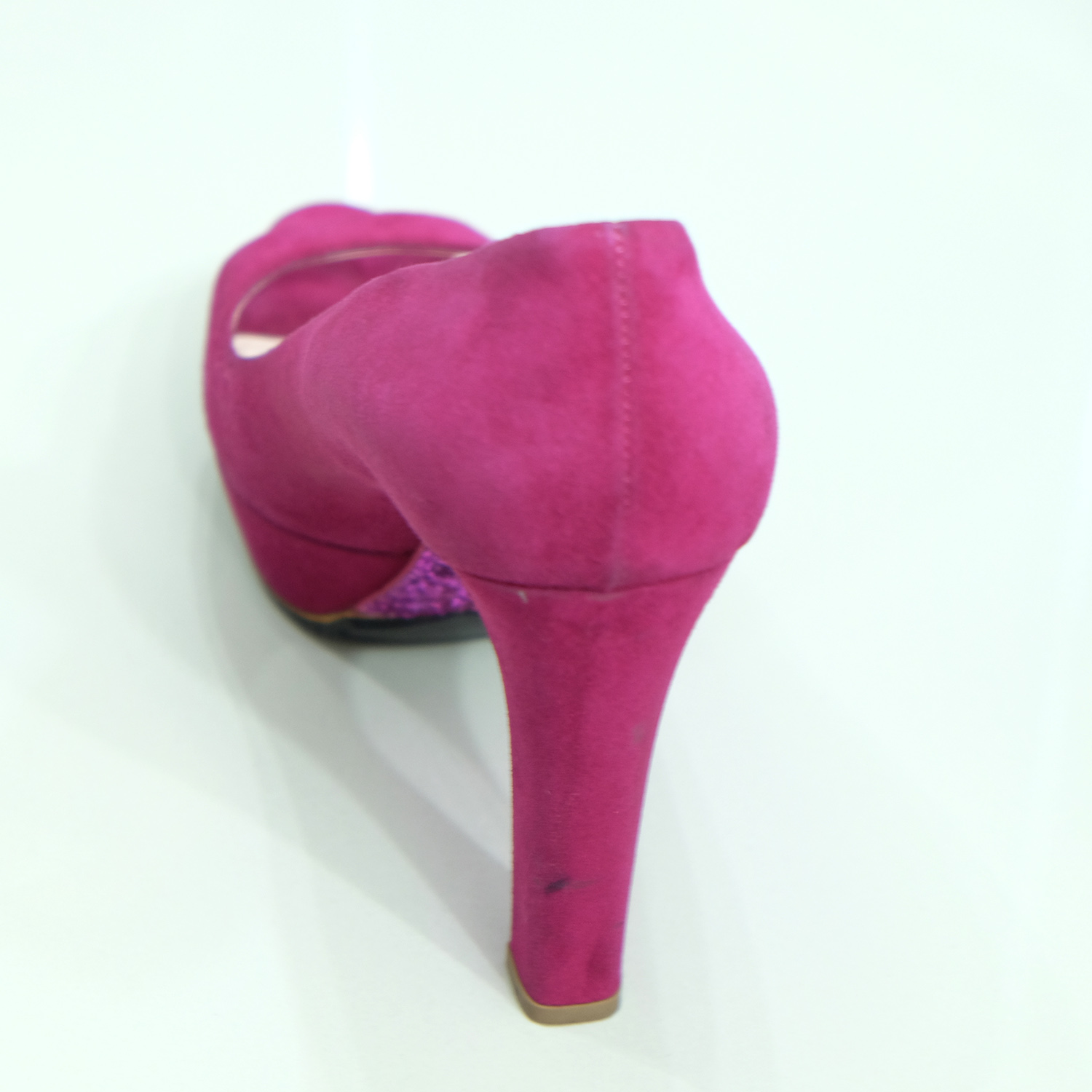 Miu Miu Fushia Pink Suede (Goat) Peep Toes Glitter Heel 5.5" Size 40