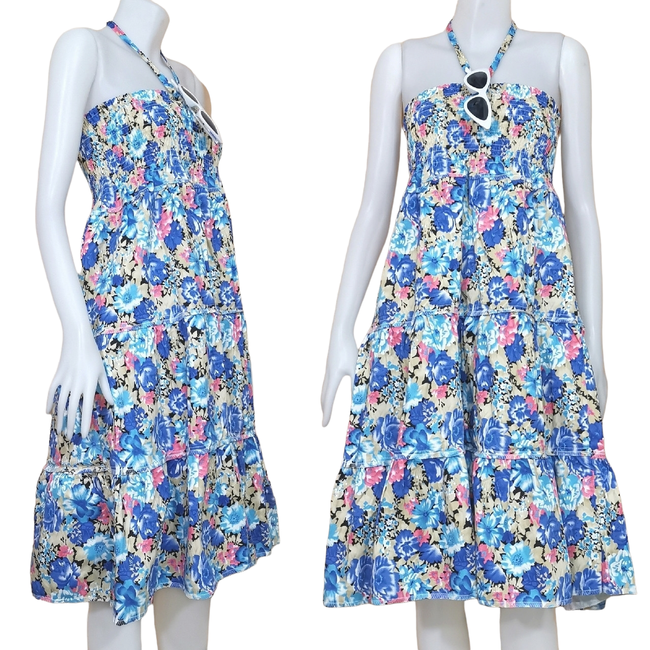 Dress4748 เดรสยาวสม็อครอบอก ใส่เป็นกระโปรงได้ มีสายผูกคอ ผ้าคอตตอนยีนส์, ผ้าสกินนี่เนื้อดี งานสวยคลาสสิคดูดีดูน่ารักทรงนี้มีติดตู้ไว้ใส่ได้เรื่อยๆ