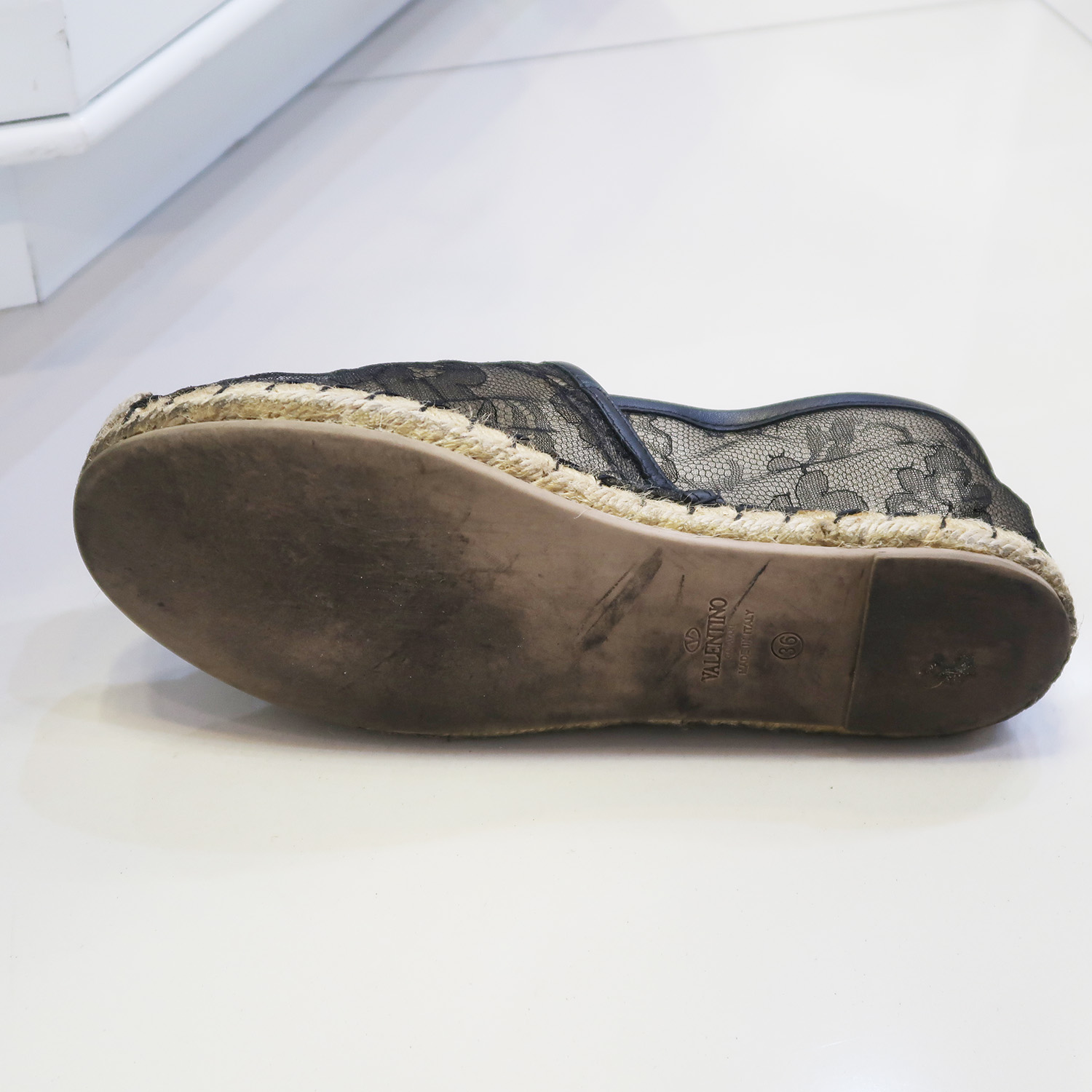 Valentino Black Lace Flat Espadrilles Shoes Size 36