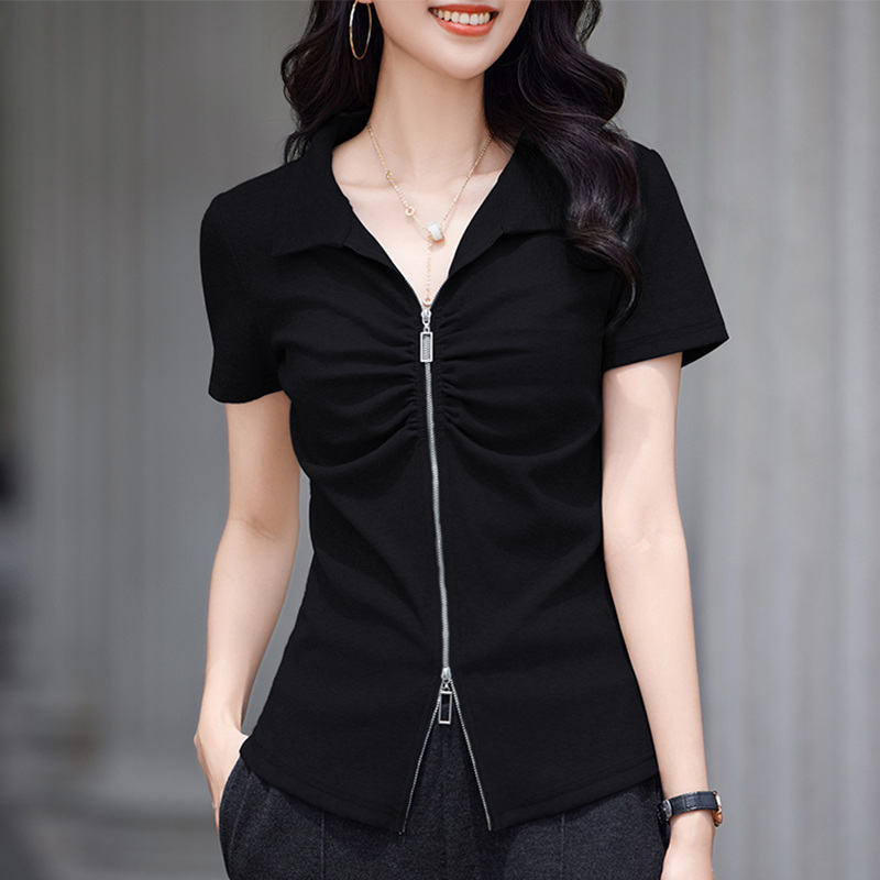 เสื้อยืดสีดำ แฟชั่น เสื้อยืด T-shirt สีดำ สวมใส่สบาย ไม่ร้อน