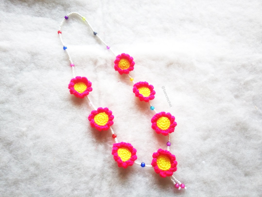 Bancrochet สร้อยคอุถักโครเชต์ necklace crochet สีชมพู 17 นิ้ว