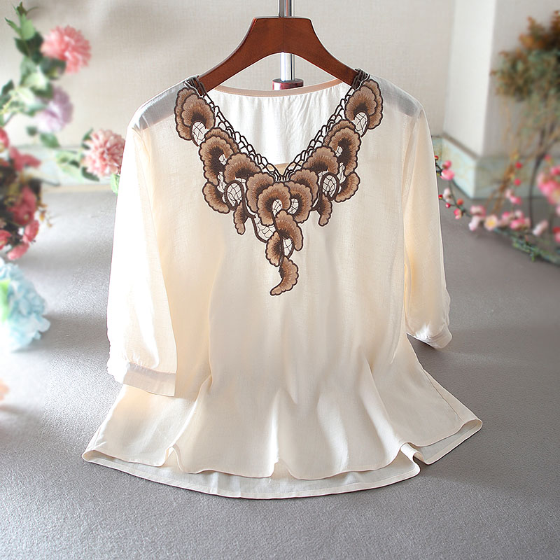 เสื้อลินิน เสื้อผ้าฝ้ายลินิน เสื้อเชิ้ตผ้าลินิน ปักลายสวยๆด้วยด้าย สไตล์VINTAGE