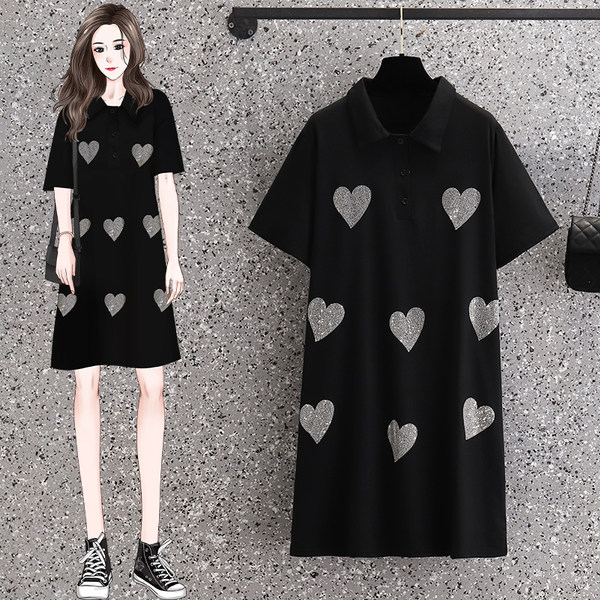 เดรสคนอ้วน เดรสสาวอวบ ชุดเดรสคนอ้วนวัยรุ่น ลายหัวใจ BY PLUS SIZE Girl