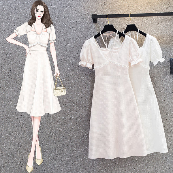 เดรสคนอ้วน เดรสสาวอวบ ชุดเดรสคนอ้วนวัยรุ่นแขนสั้น BY PLUS SIZE Girl