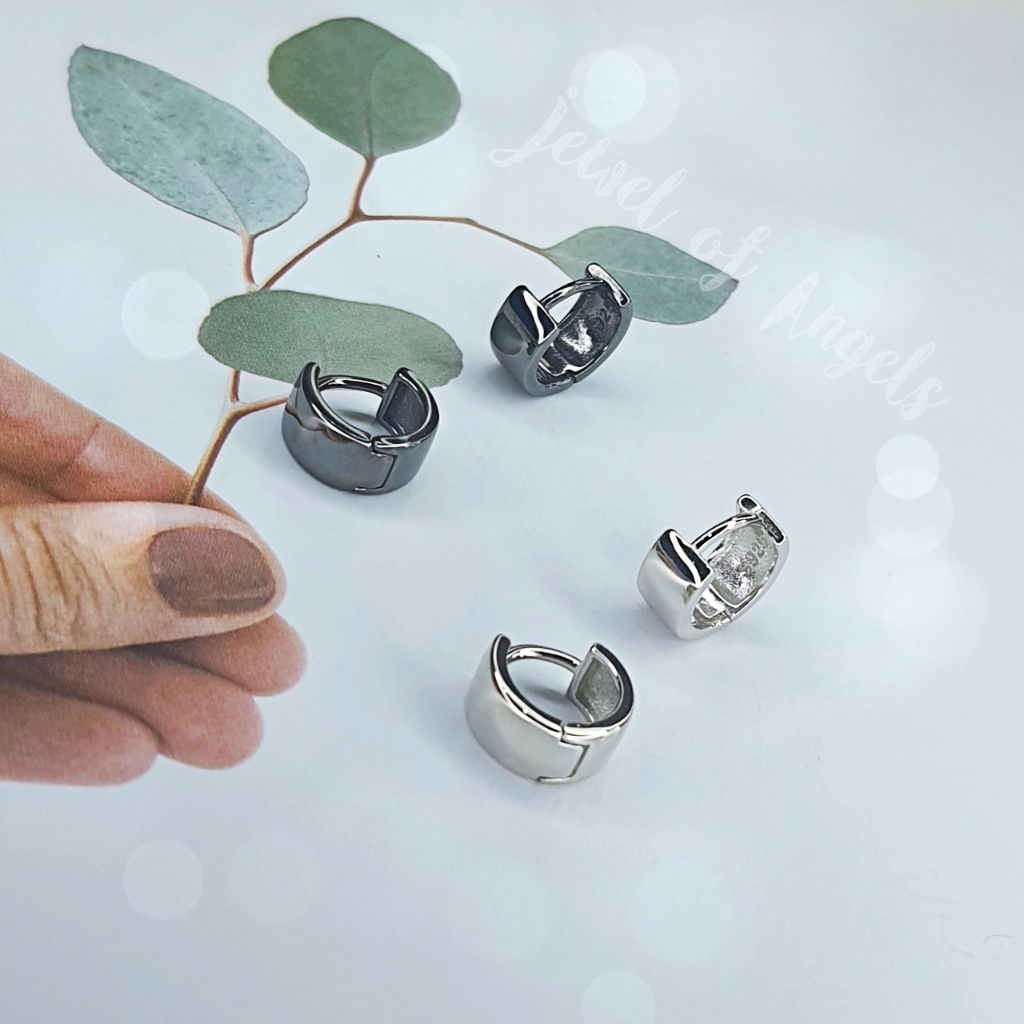 ต่างหูห่วงเล็กเงินแท้ S925 รุ่น Prosper ห่วงหนา สูง 10mm สีเงิน สีดำ ตุ้มหูห่วง เงินแท้ทั้งชิ้น Silver925