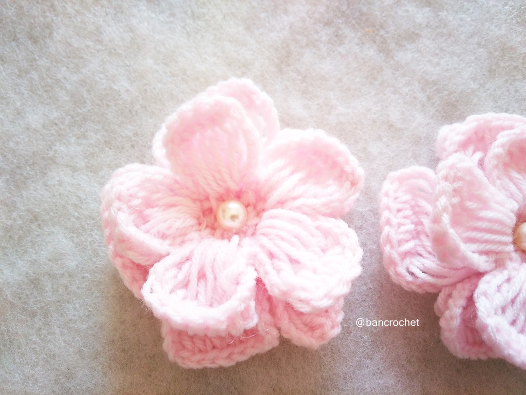 Bancrochet ดอกไม้ถักสองชั้น flowers crochet สีชมพู 3 นิ้ว