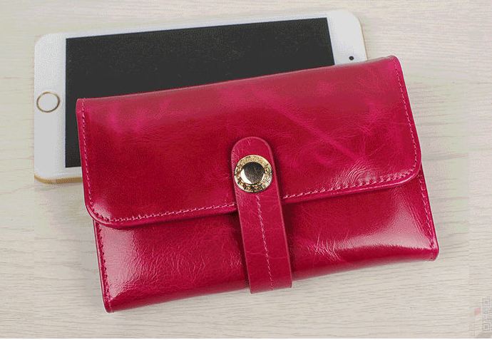 กระเป๋าสตางค์ ใบสั้น กระเป๋าสตางค์ ผู้หญิง กระเป๋าสตางค์ หนังแท้ ขัดมัน Oil wax แบบเก๋ สีคลาสสิค 2 พับ ใส่บัตรได้เยอะ มีช่องซิป 384044